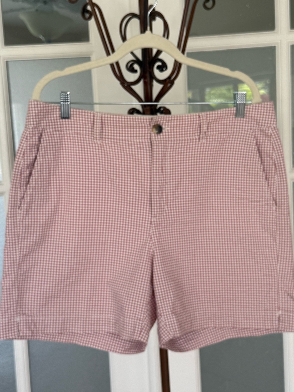 Old Navy Everyday High Rise Shorts Size 12 Pink White Gingham Stretch Preppy